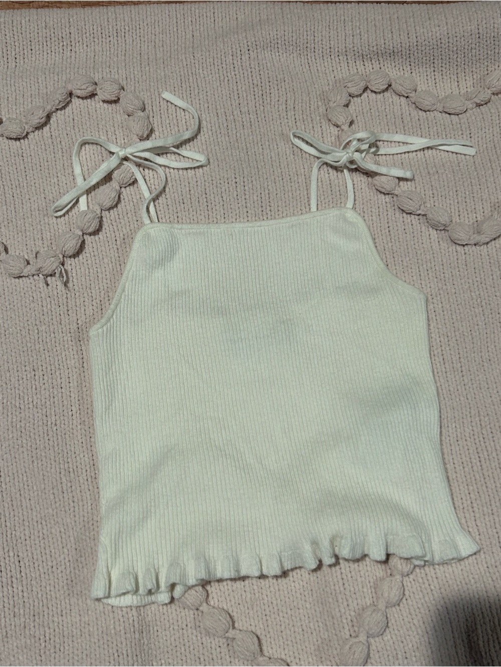 Abercrombie & Fitch Ribbed Cream Tank Top with tie adjustable straps